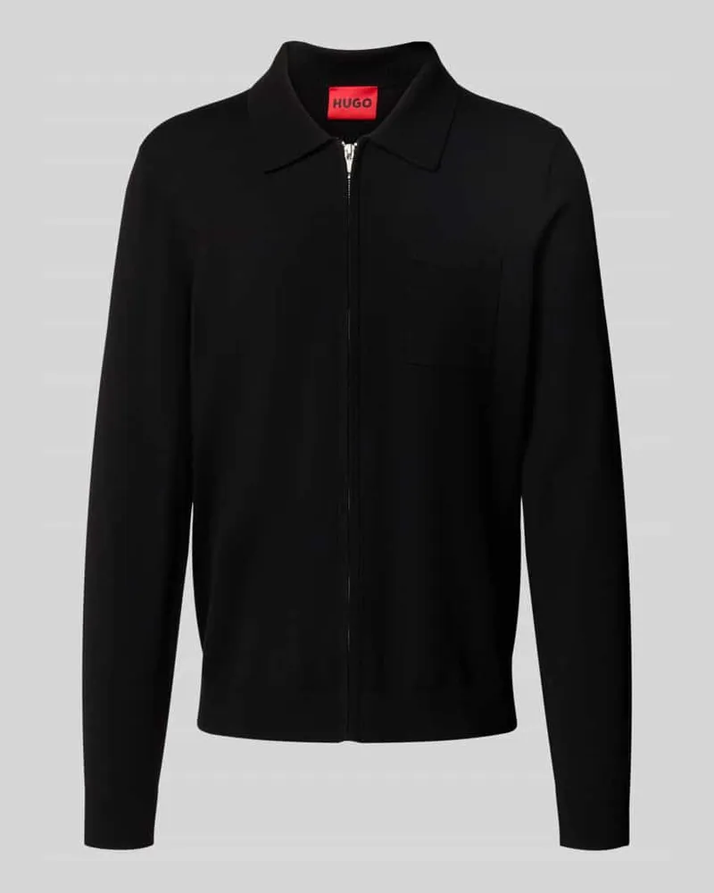 HUGO BOSS Regular Fit Strickjacke aus Viskose-Mix Modell 'SAN JEAN Black