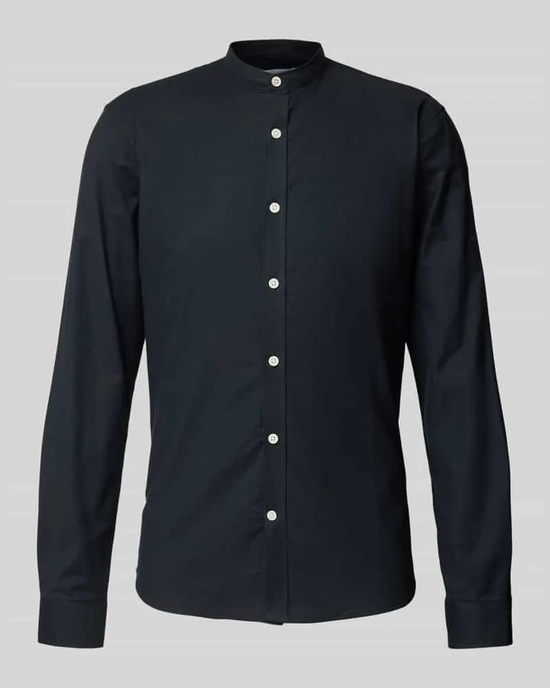 Lindbergh Slim Fit Freizeithemd mit Stehkragen Modell 'Oxford Black