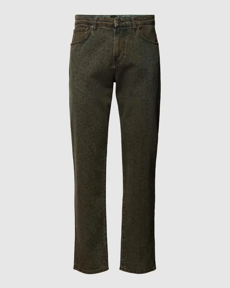 HUGO BOSS Regular Fit Jeans mit Animal-Print Modell 'Maine Dunkelbraun