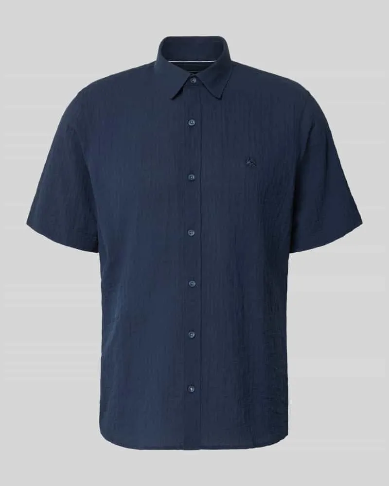 Lerros Relaxed Fit Freizeithemd mit Logo-Stitching und Kentkragen Marine