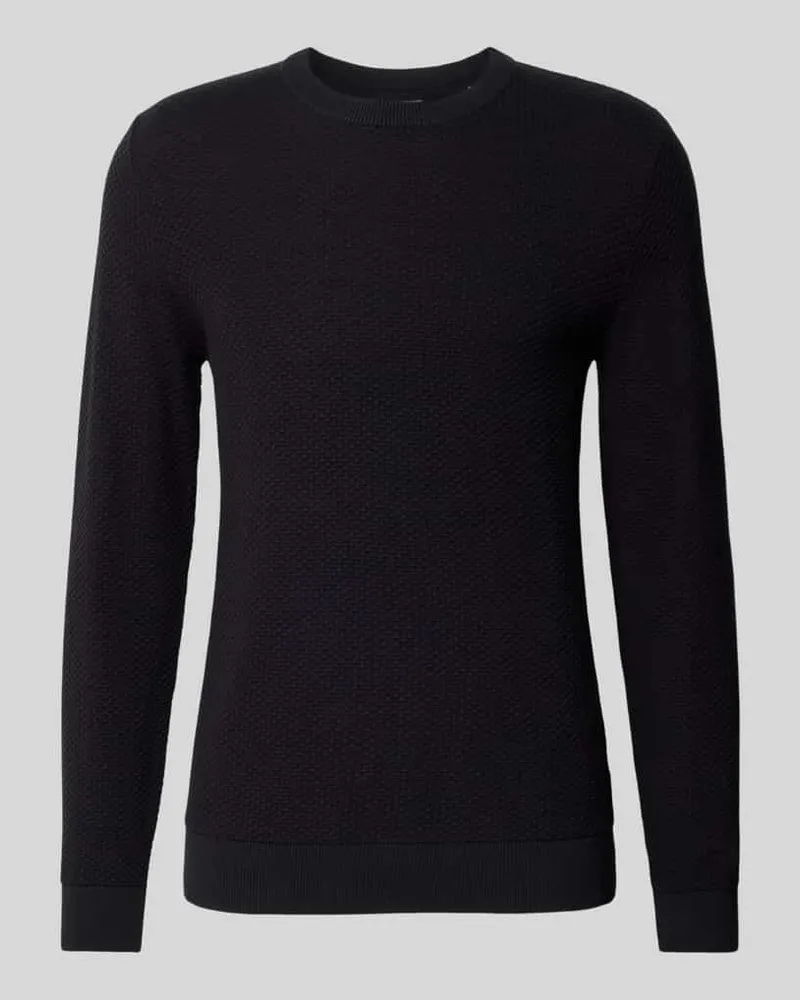 Lindbergh Strickpullover mit Strukturmuster und Rundhalsausschnitt Black