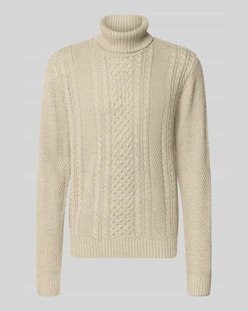 Jack & Jones Rollkragenpullover mit Zopfmuster Modell 'PAUL Offwhite