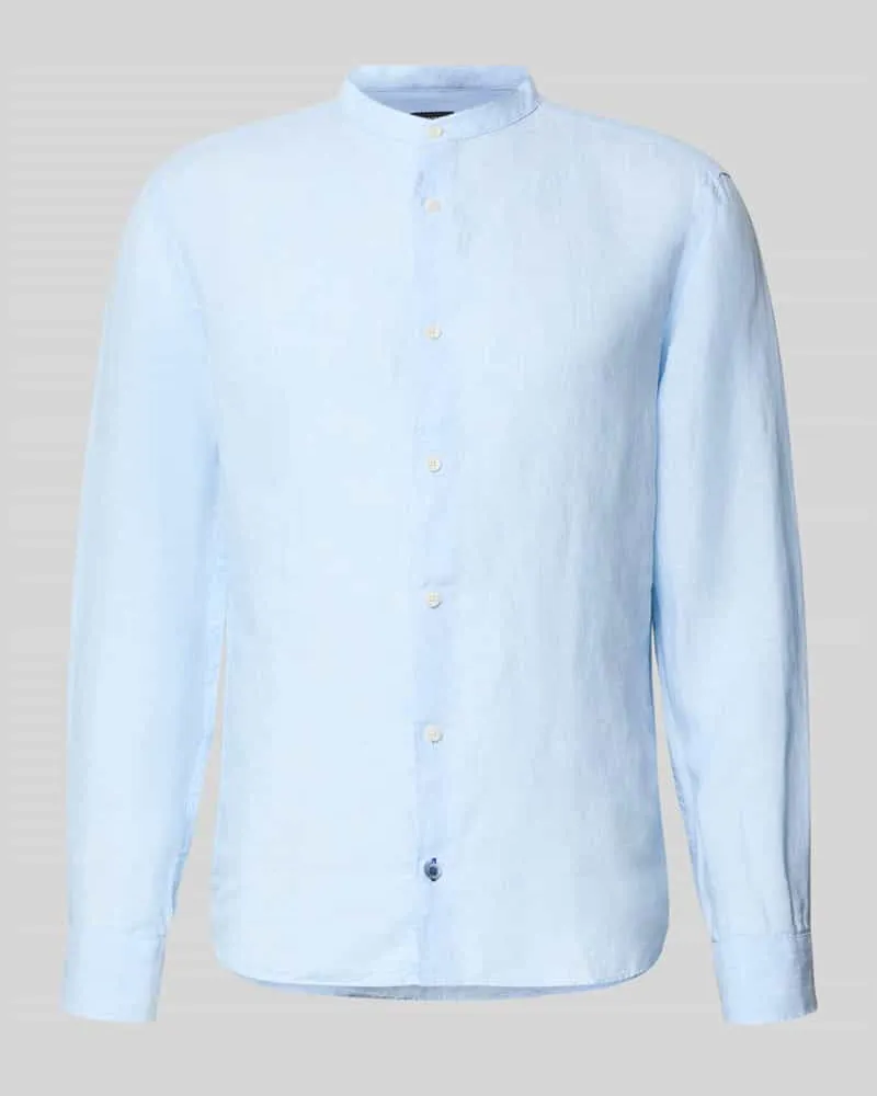 Olymp Slim Fit Leinenhemd aus reinen Leinen mit Stehkragen Hellblau