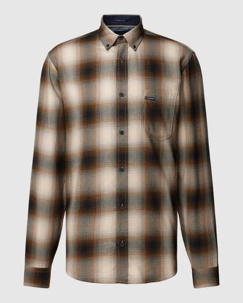 Lindbergh Freizeithemd mit Button-Down-Kragen Hellbraun