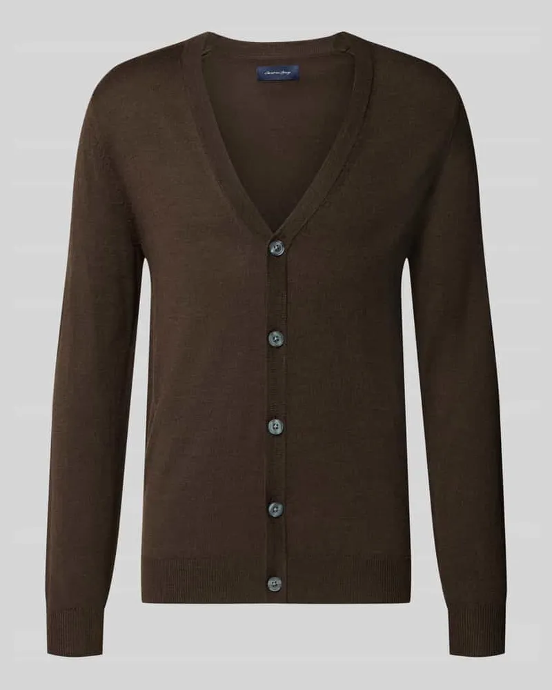 Christian Berg Cardigan aus Woll-Mix mit V-Ausschnitt Dunkelbraun