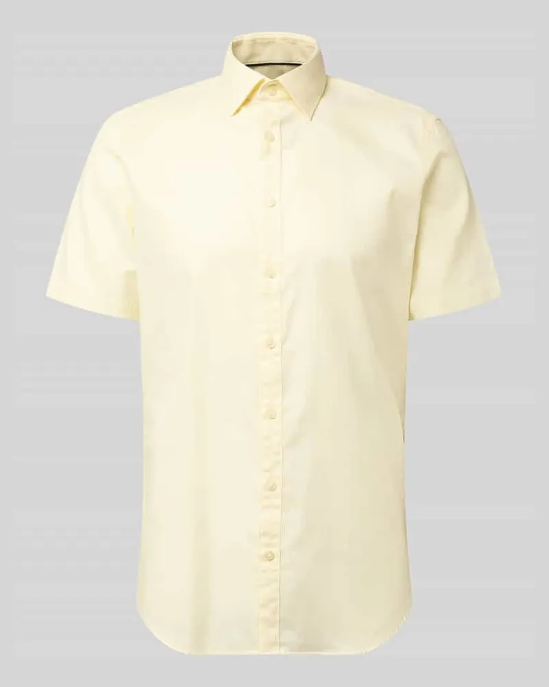 JAKE*S Slim Fit Business-Hemd aus Baumwolle mit Kentkragen Gelb