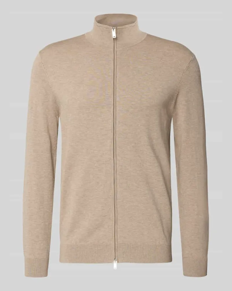 Profuomo Cardigan mit Stehkragen und Zweiwege-Reißverschluss Beige