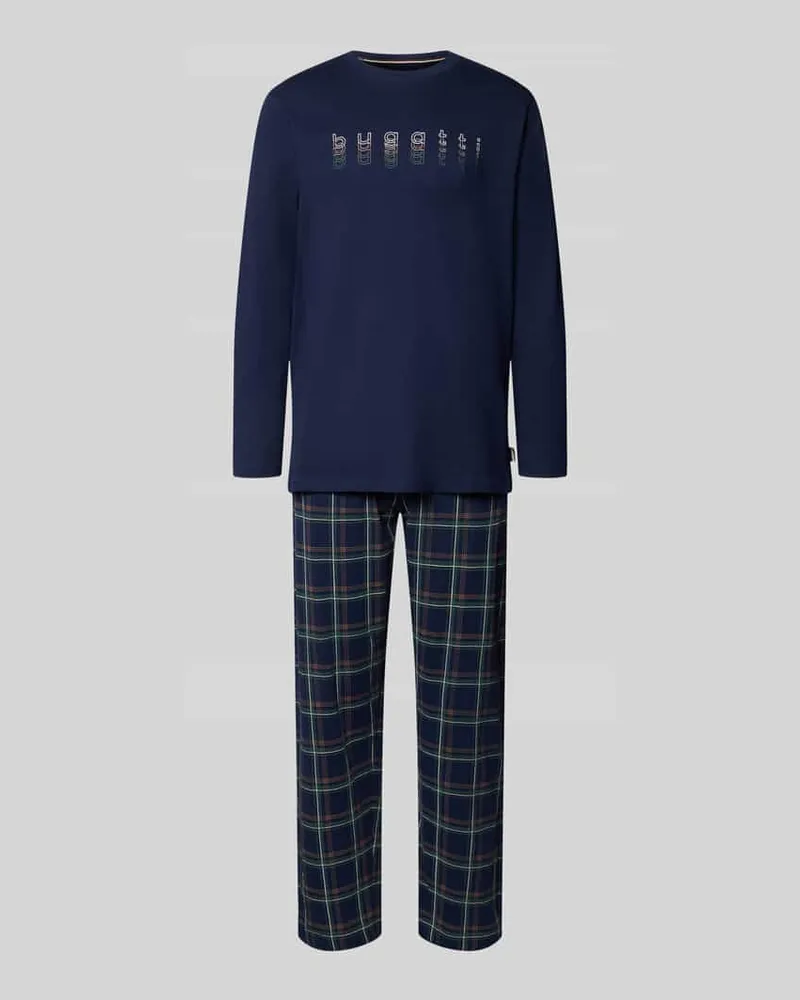 Bugatti Regular Fit Pyjama mit Label-Print Marine