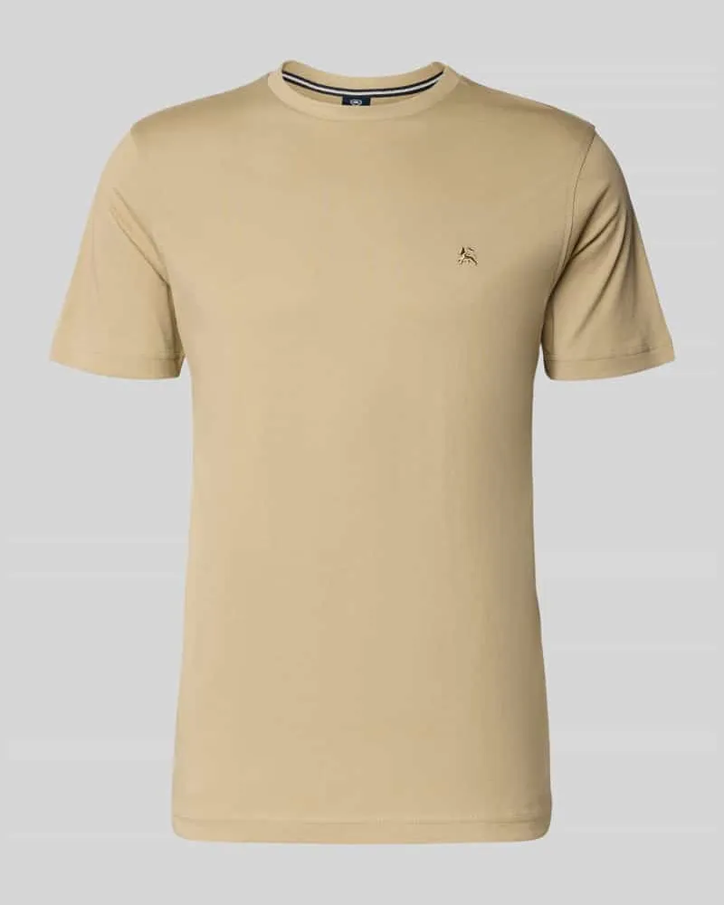 Lerros T-Shirt mit Rundhalsausschnitt und Logo-Stitching Beige