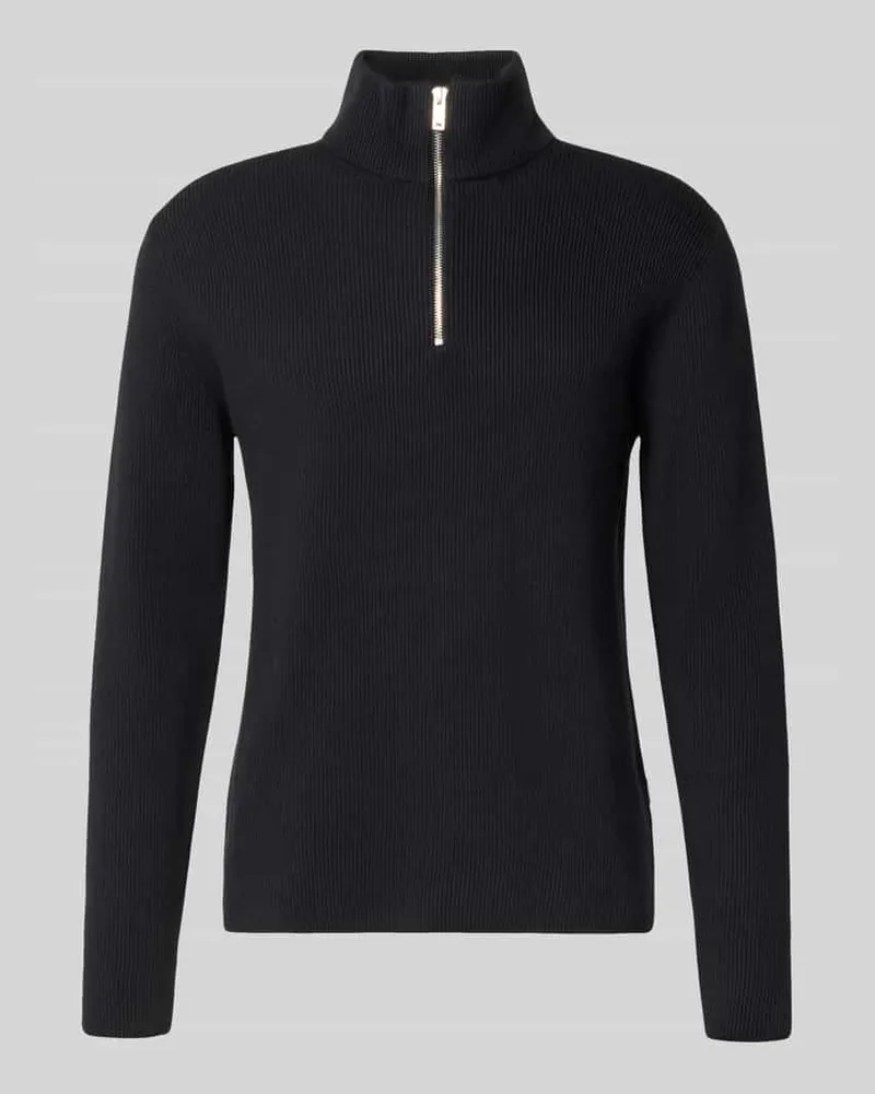 Lindbergh Strickpullover mit Stehkragen und Reißverschluss Black