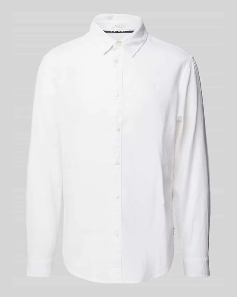 Pepe Jeans Regular Fit Freizeithemd Leinen-Baumwoll-Mix Modell 'ARNAU Weiss