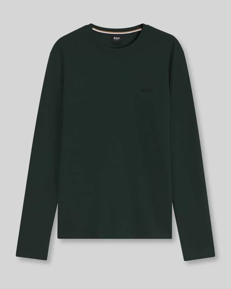 HUGO BOSS Regular Fit Langarmshirt aus Baumwoll-Mix Dunkelgruen