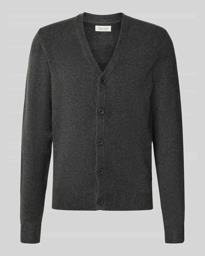 Casual Friday Slim Fit Strickjacke mit V-Ausschnitt Modell 'Heine Dunkelgrau