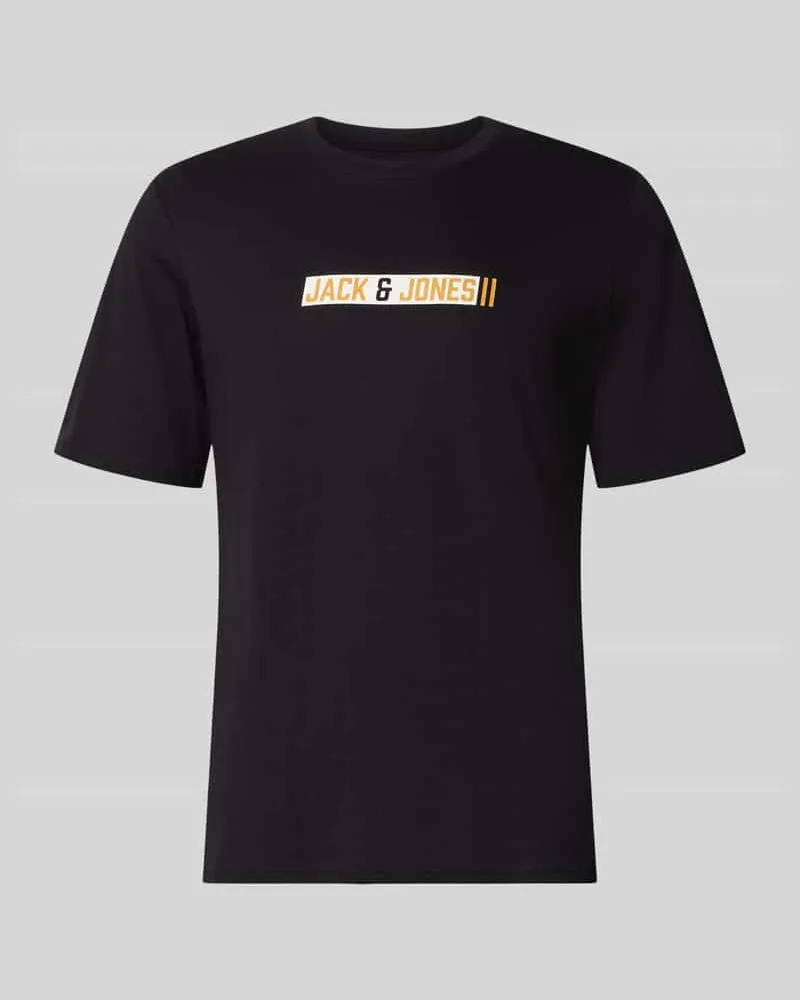 Jack & Jones Regular Fit T-Shirt mit Logo-Print Modell 'Munk Black