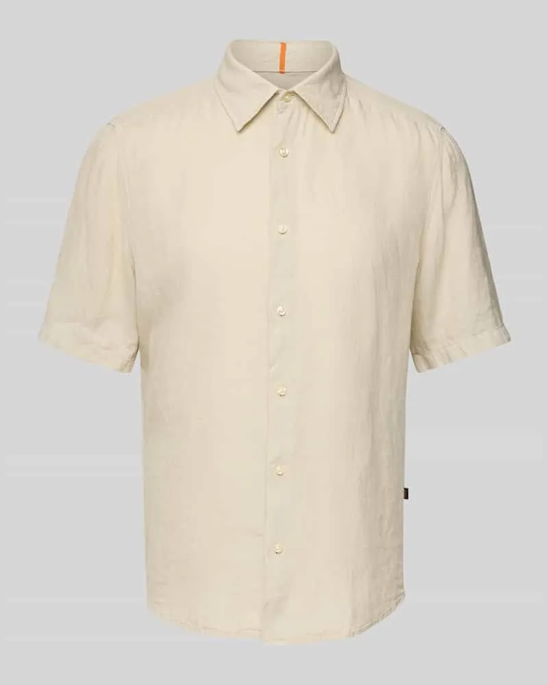 HUGO BOSS Regular Fit Leinenhemd mit 1/2-Arm Modell 'RASH Sand