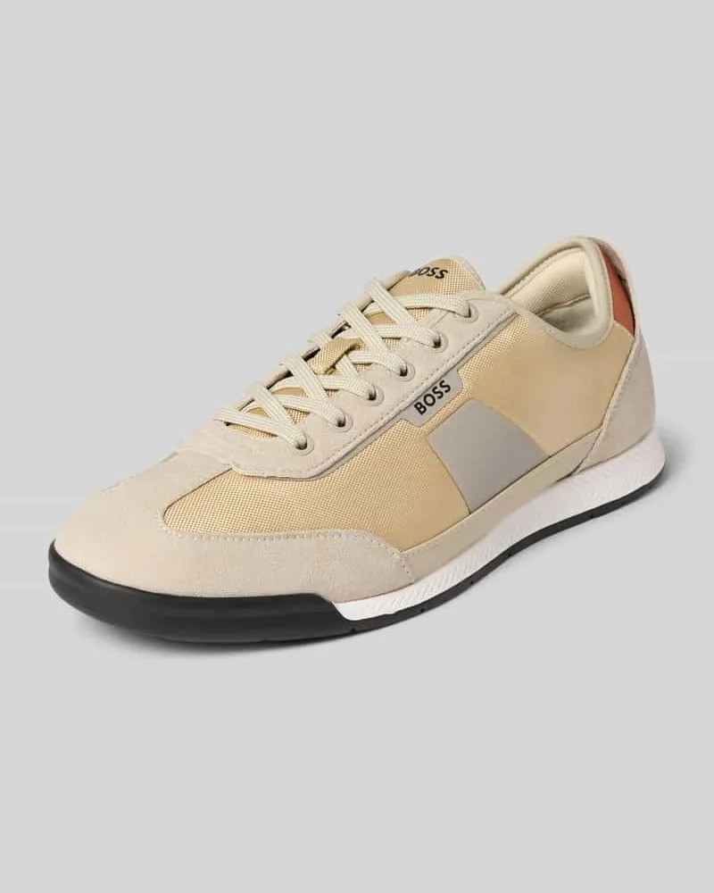 HUGO BOSS Low Top Sneaker mit Velours-Optik-Applikationen Modell 'NITAN Beige