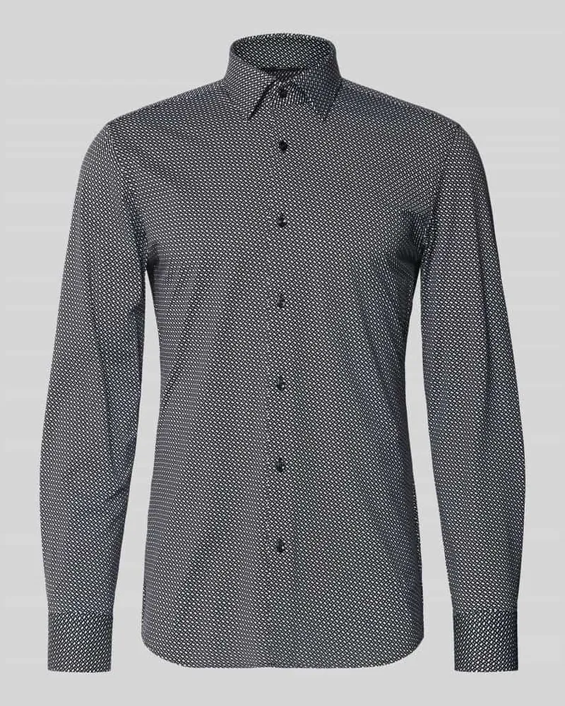 HUGO BOSS Slim Fit Freizeithemd mit Allover-Muster Modell 'HANK Black
