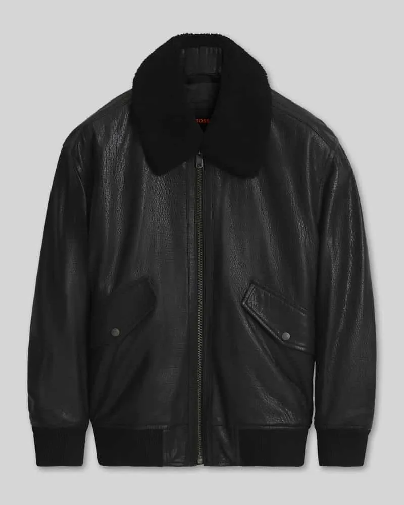 HUGO BOSS Regular Fit Lederjacke aus reinem Büffelleder Modell 'Jopeak Black