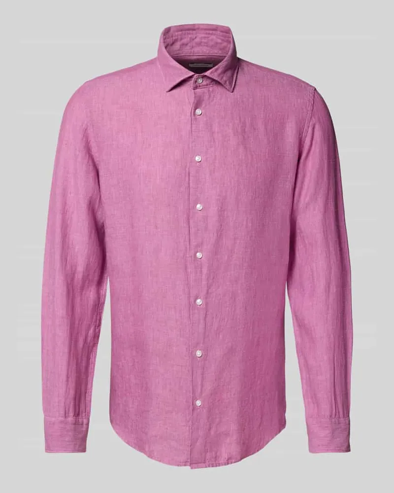 Seidensticker Slim Fit Business-Hemd aus Leinen mit Kentkragen Pink