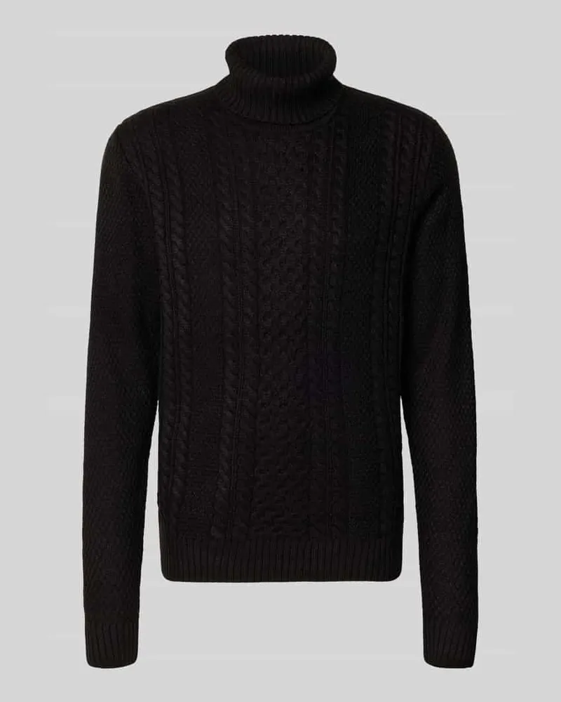 Jack & Jones Rollkragenpullover mit Zopfmuster Modell 'PAUL Black
