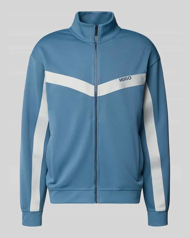 HUGO BOSS Relaxed Fit Sweatjacke mit Chevron-Tape Modell 'DARTI Rauchblau