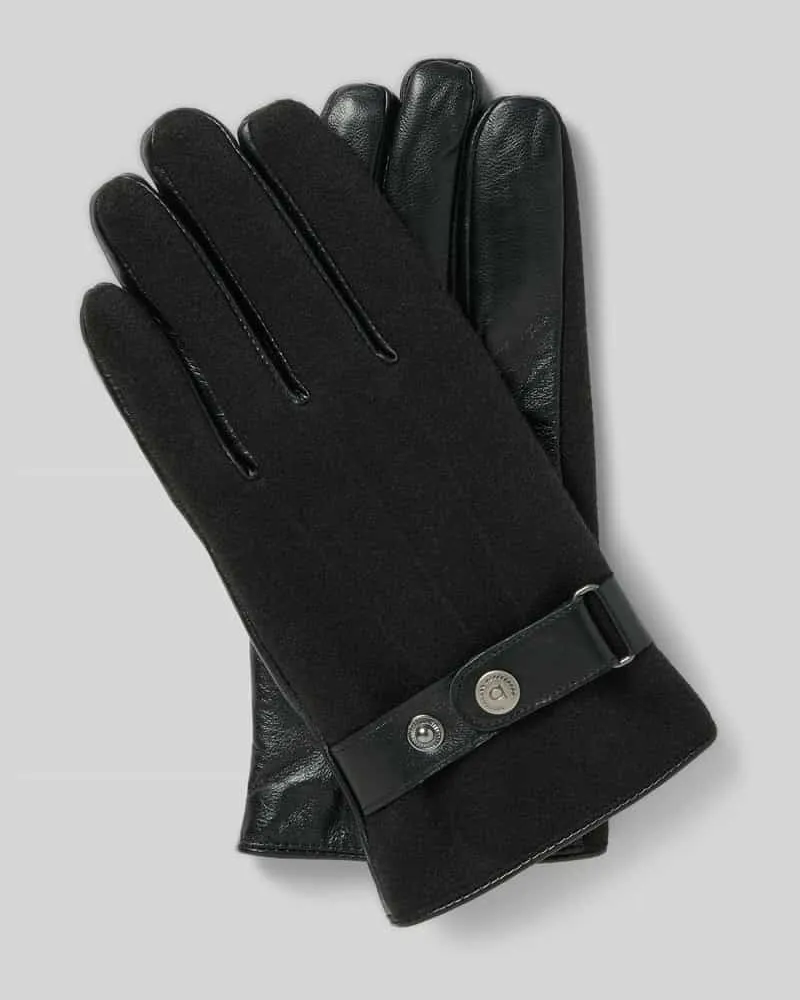 Bugatti Handschuhe aus Schafsleder-Textil-Mix mit Riegel Black
