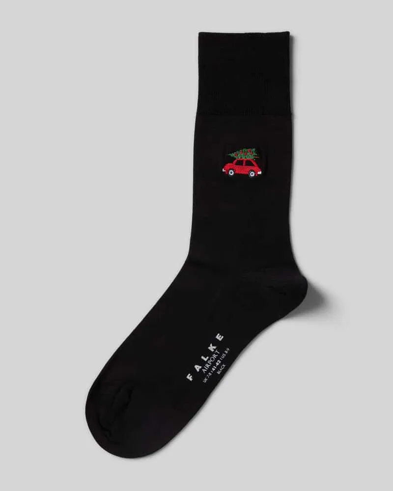 Falke Socken aus Schurwoll-Mix mit Motiv-Stitching Black