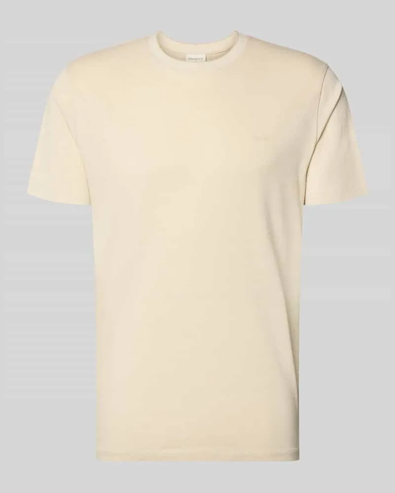Gant T-Shirt mit Rundhalsausschnitt und Label-Stitching Beige