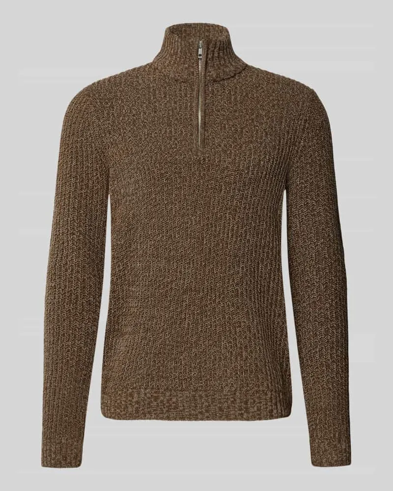 Only & Sons Regular Fit Troyer mit kurzem Reißverschluss Modell 'JOIN Mittelbraun