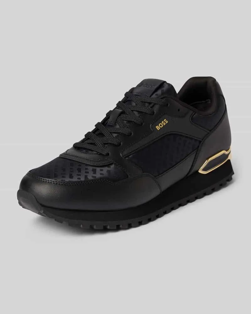 HUGO BOSS Sneaker aus echtem Leder-Mix Modell 'PARKOUR-L_RUNN_NMNAL Black