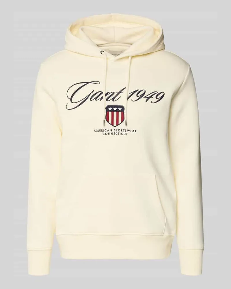 Gant Hoodie mit Label-Stitching und Känguru-Tasche Offwhite