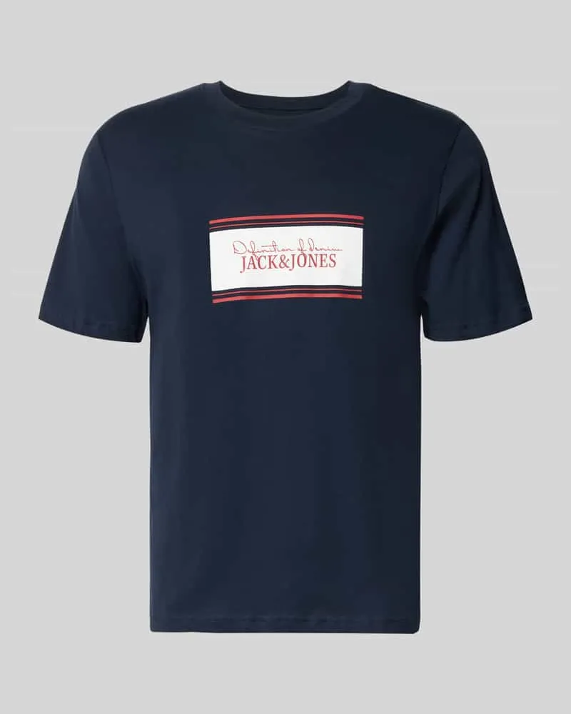 Jack & Jones Regular Fit T-Shirt mit Logo-Print Modell 'Buster Dunkelblau