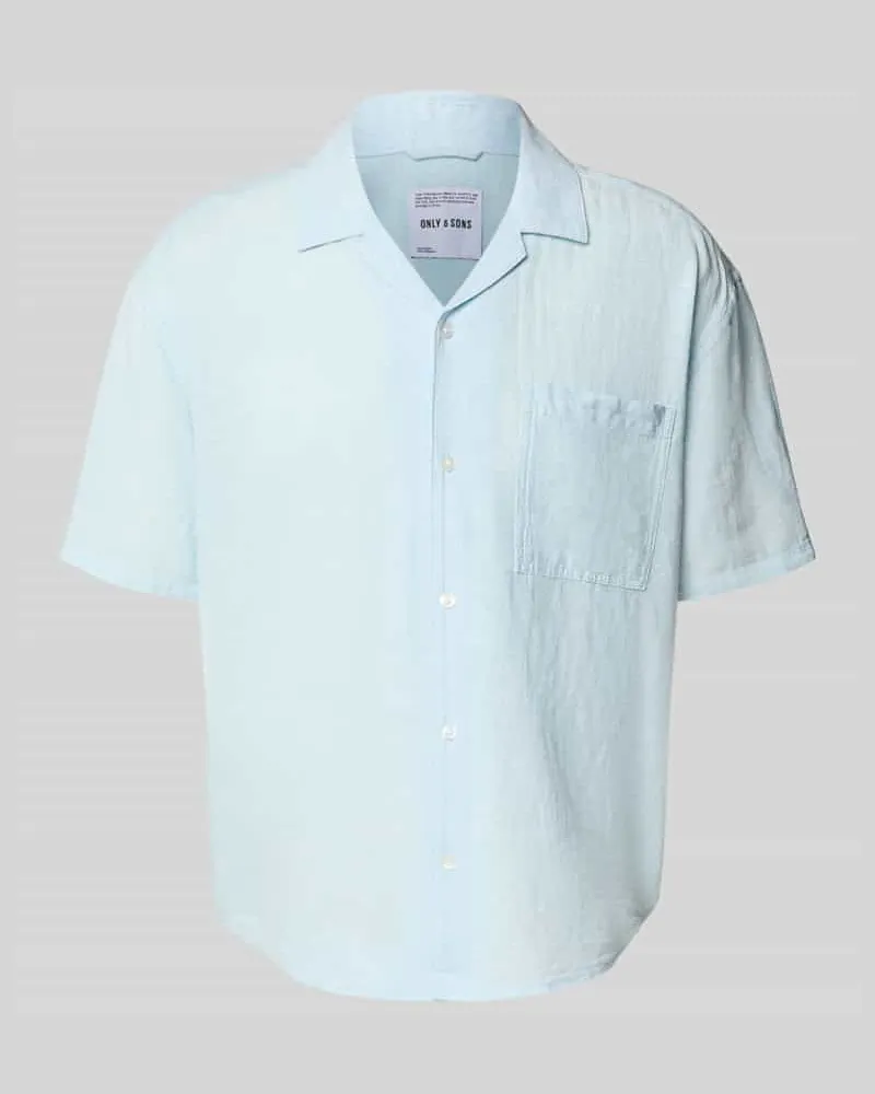 Only & Sons Relaxed Fit Freizeithemd aus Baumwoll-Leinen-Mix Modell 'CAIDEN Hellblau