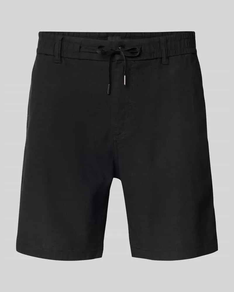 HUGO BOSS Tapered Fit Leinenshorts mit elastischem Bund Black