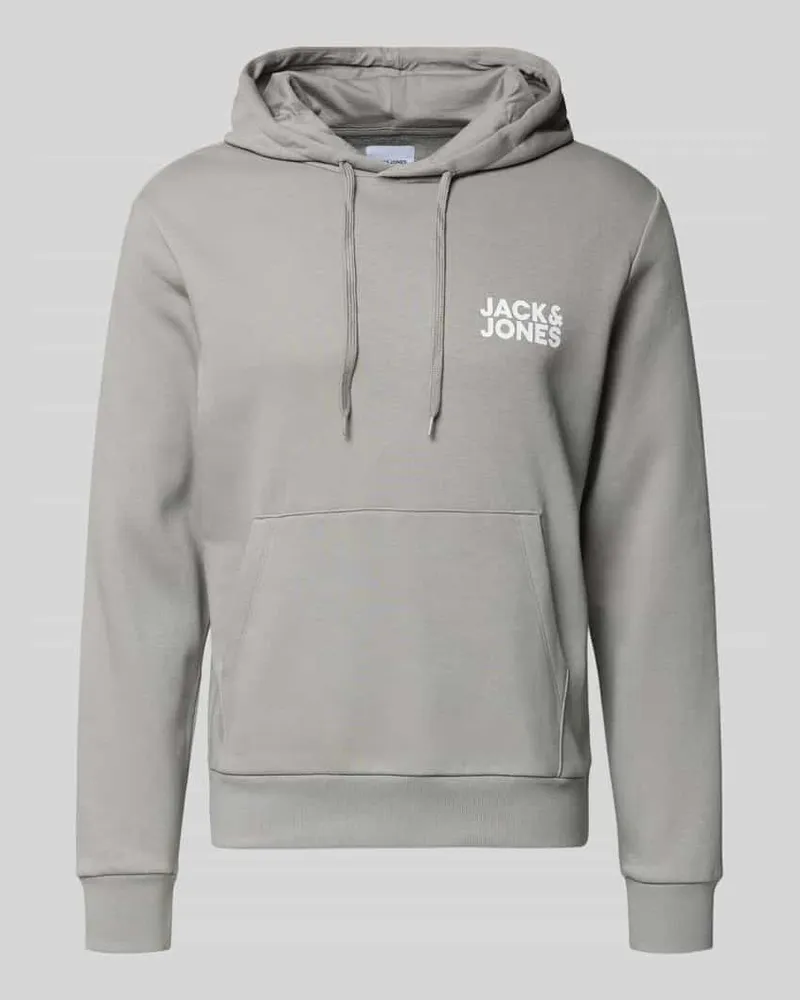 Jack & Jones Hoodie mit Label-Print und Känguru-Tasche Hellgrau