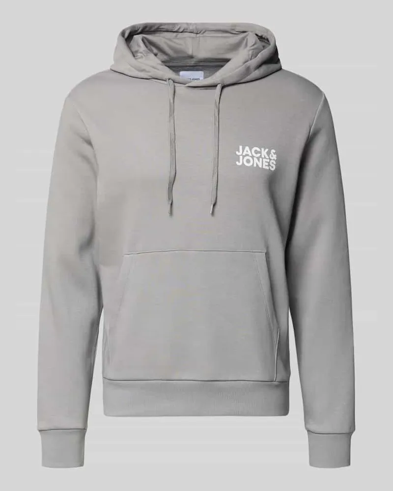 Jack & Jones Hoodie mit Label-Print und Känguru-Tasche Hellgrau