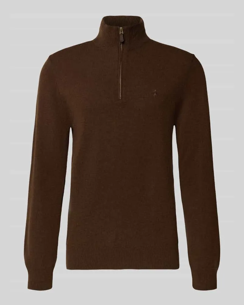 Ralph Lauren Strickpullover aus Wolle mit Stehkragen und Reißverschluss Hellbraun