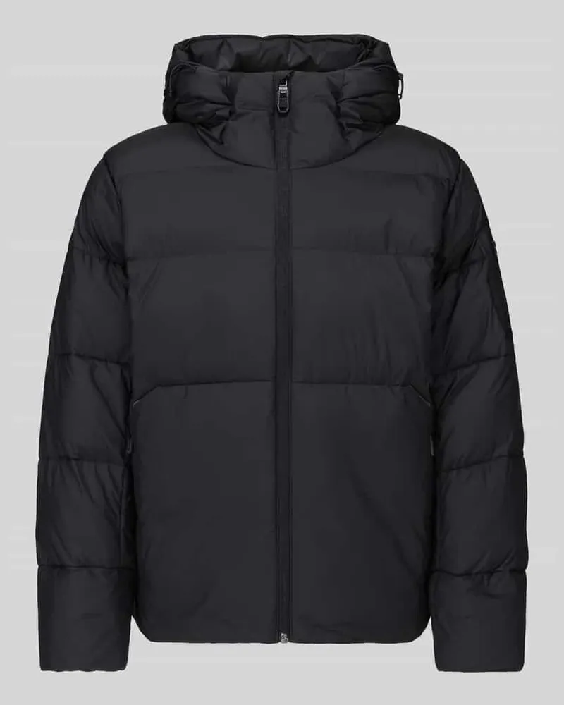 HUGO BOSS Daunenjacke mit Kapuze und Logo-Patch Black