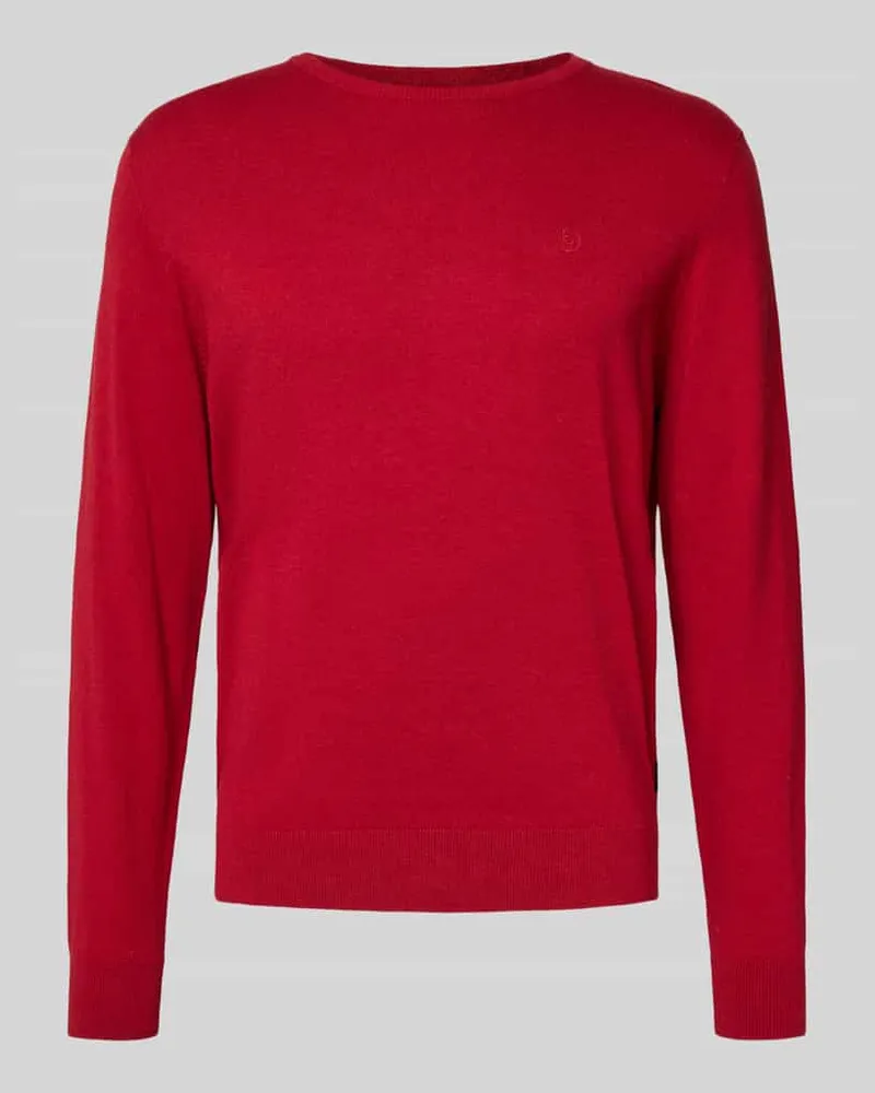 Bugatti Strickpullover mit gerippten Abschlüssen Rot