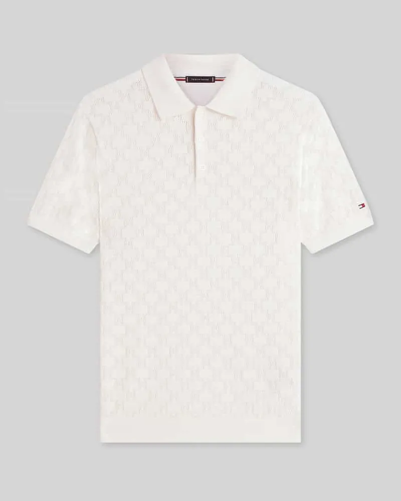 Tommy Hilfiger Regular Fit Poloshirt mit Pointelle-Muster Offwhite