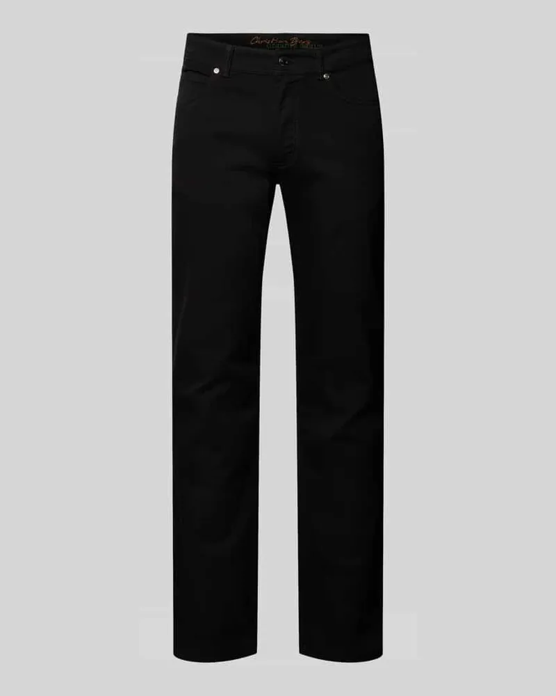 Christian Berg Straight Fit Jeans mit Kontrastnähten aus Bio-Baumwoll-Mix Black