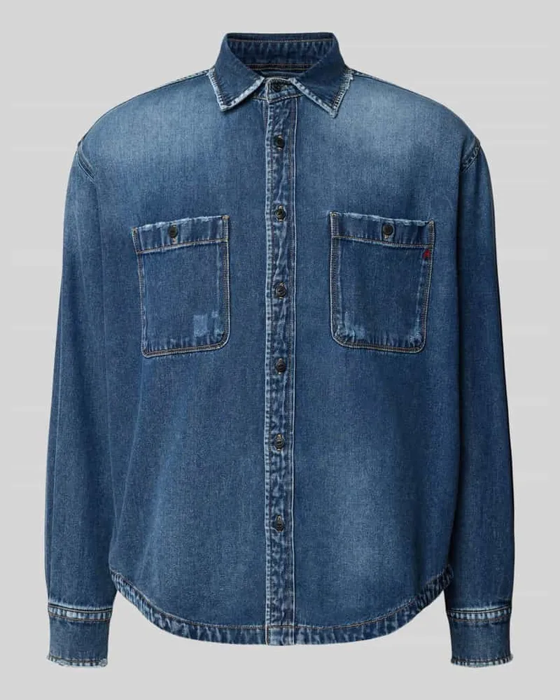 Replay Regular Fit Jeanshemd mit Viskose-Anteil Jeansblau