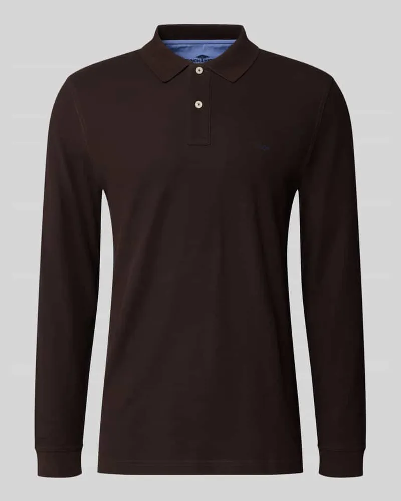 Fynch-Hatton Regular Fit Langarm-Poloshirt mit Label-Stitching Dunkelbraun