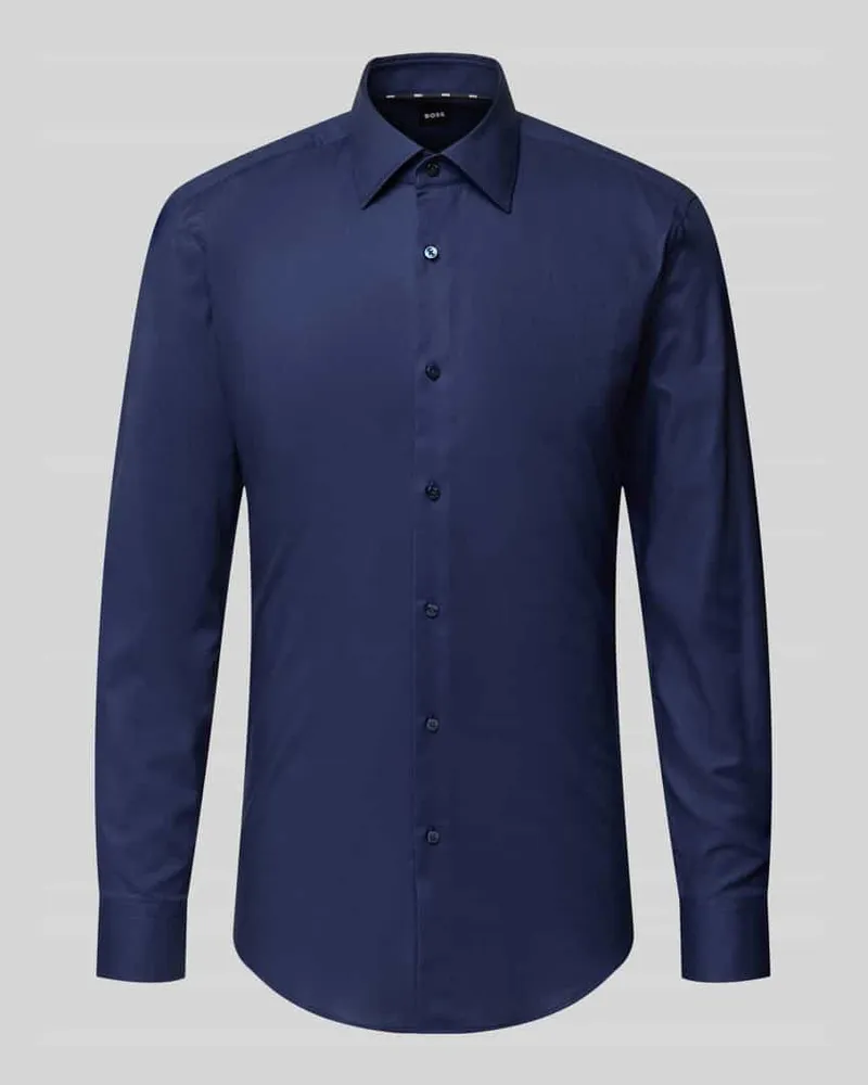 HUGO BOSS Slim Fit Businesshemd aus Baumwoll-Mix Modell 'HANK Marine