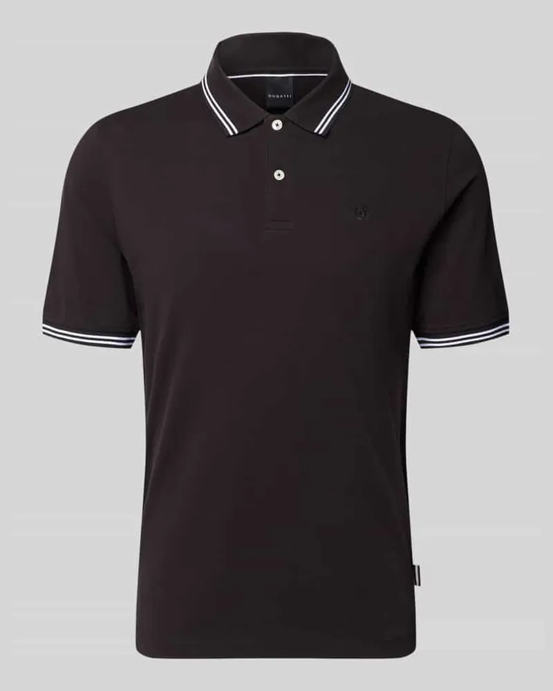 Bugatti Slim Fit Poloshirt mit Label-Stitching Black