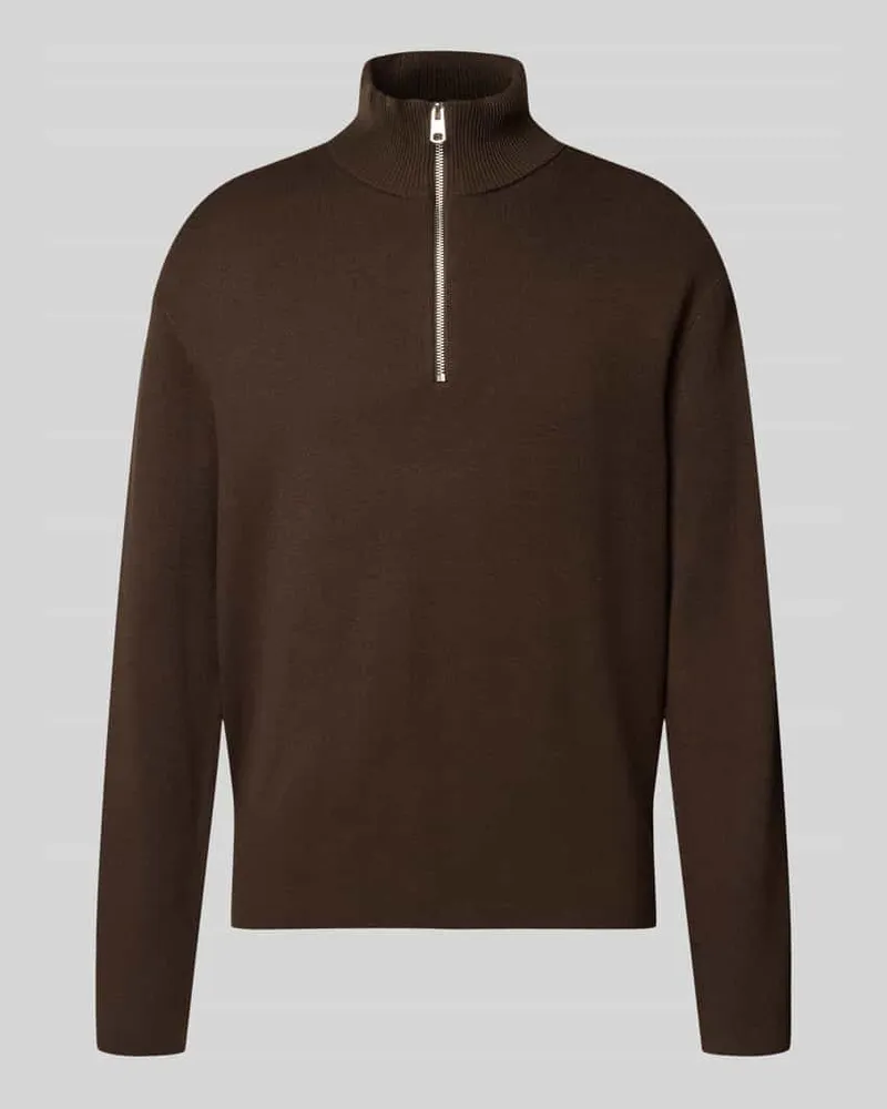 Selected Relaxed Fit Troyer aus Viskose-Mix Modell 'TELLER Dunkelbraun