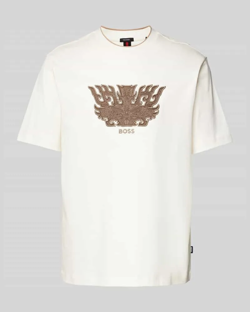 HUGO BOSS T-Shirt mit Motiv- und Label-Stitching Modell 'Taut Weiss