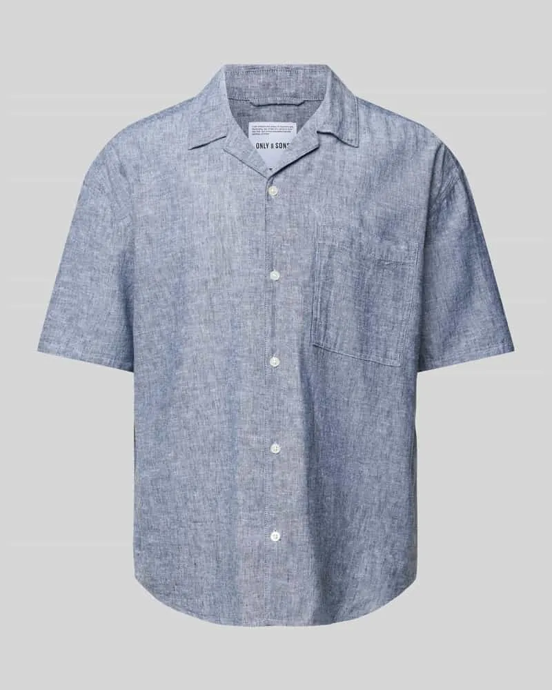 Only & Sons Relaxed Fit Freizeithemd aus Baumwoll-Leinen-Mix Modell 'CAIDEN Dunkelblau