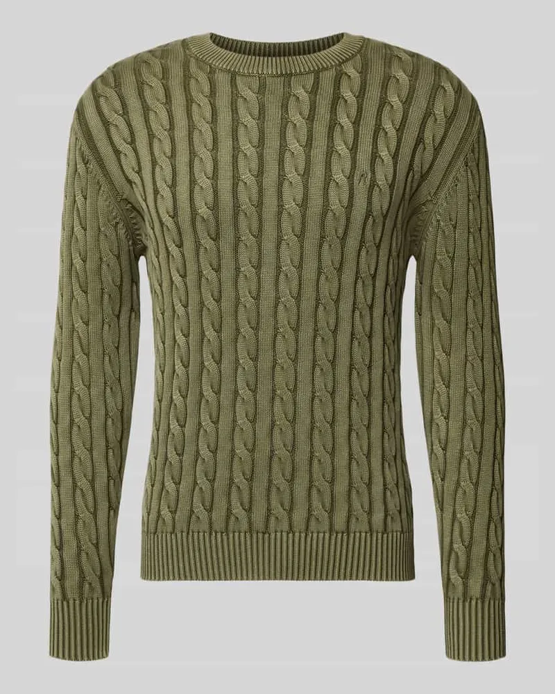Replay Strickpullover mit gerippten Abschlüssen Oliv