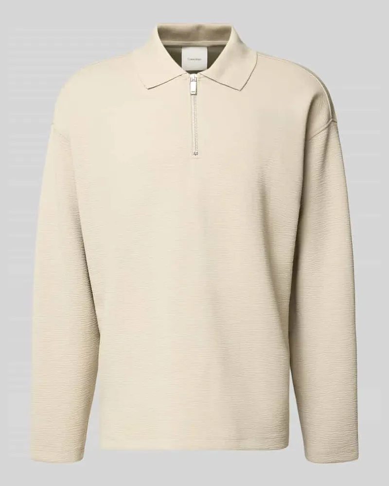 Calvin Klein Sweatshirt mit Polokragen und Reißverschluss Beige